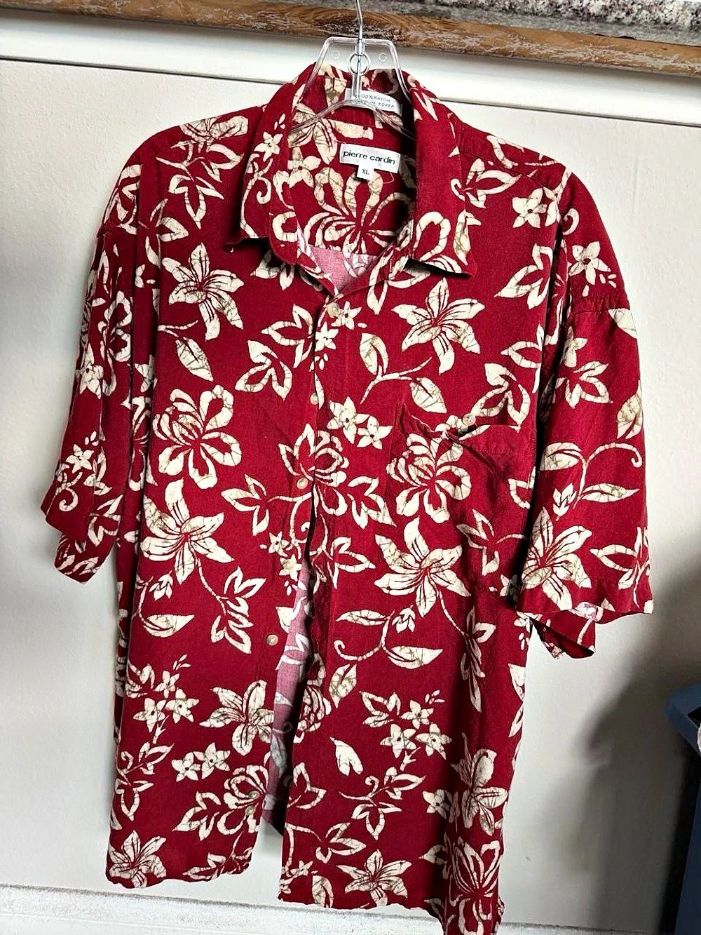 Pierre Cardin Floral Hawaiian Button-Up Shirt Red & White XL